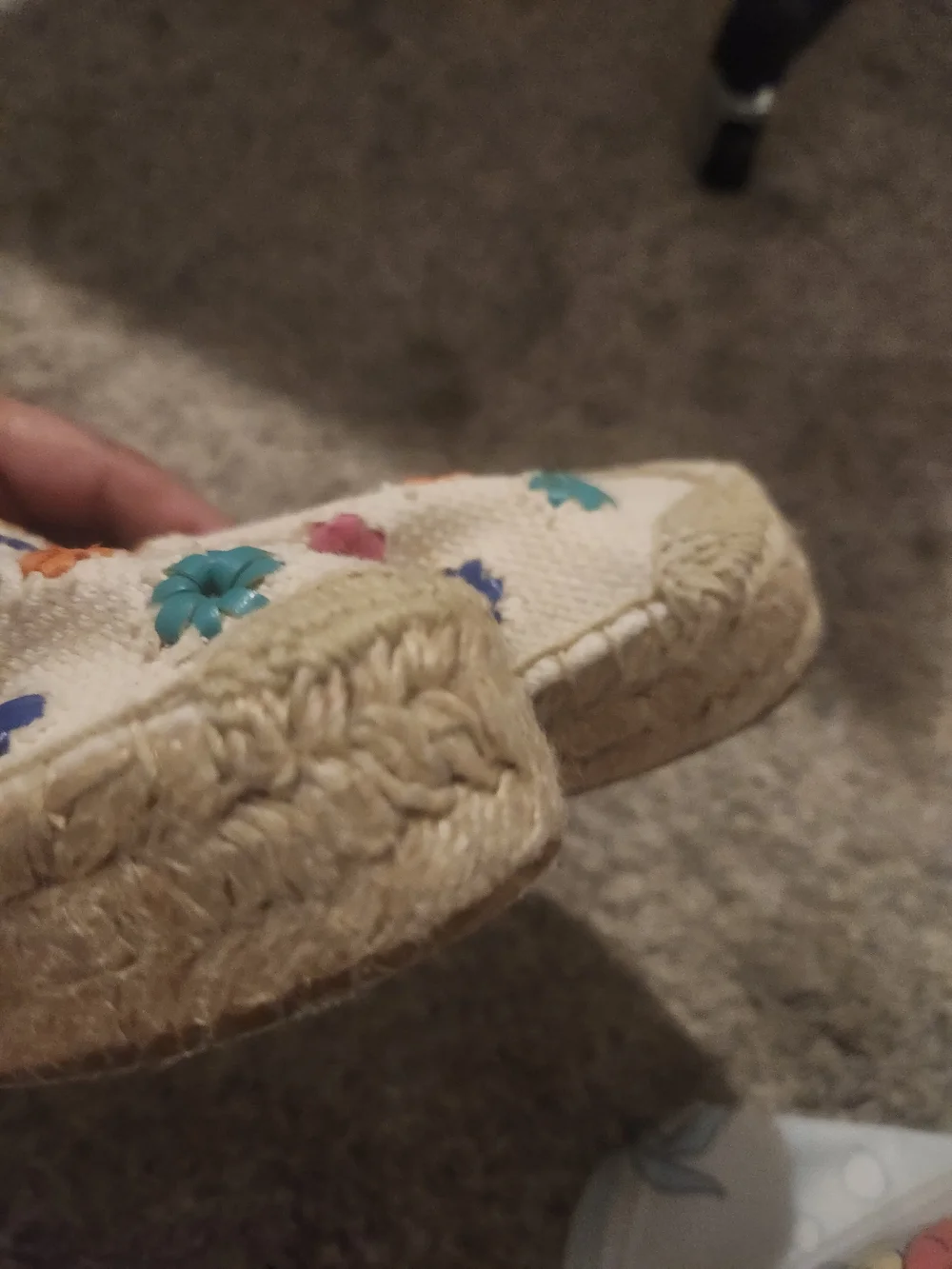 Jack Rogers White Canvas Espadrilles with Multicolor Flower Accents